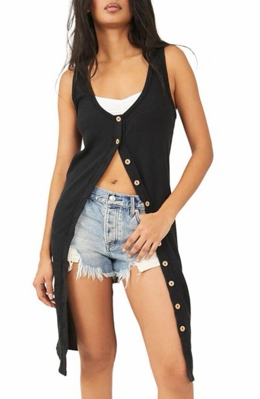 We The Free People Gia Long Ribbed Vest Dress In Black Women's Size Medium